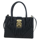 Miu Miu Matelasse Hand Bag Leather 2way Black Gold Tone Auth 167593SAM-13