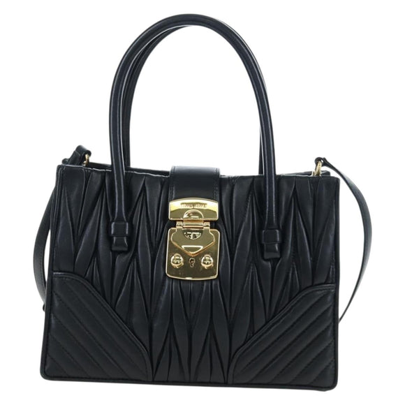 Miu Miu Matelasse Hand Bag Leather 2way Black Gold Tone Auth 167593SAM