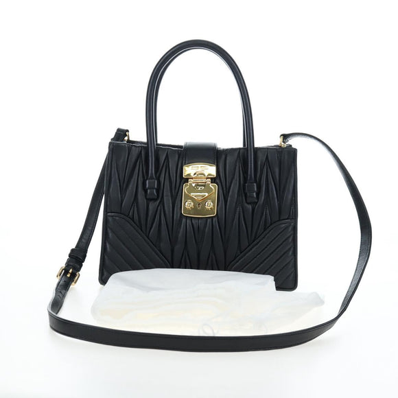 Miu Miu Matelasse Hand Bag Leather 2way Black Gold Tone Auth 167593SAM