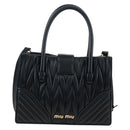 Miu Miu Matelasse Hand Bag Leather 2way Black Gold Tone Auth 167593SAM-2