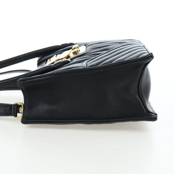 Miu Miu Matelasse Hand Bag Leather 2way Black Gold Tone Auth 167593SAM