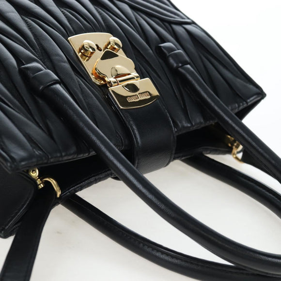 Miu Miu Matelasse Hand Bag Leather 2way Black Gold Tone Auth 167593SAM