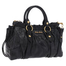 Miu Miu Hand Bag Leather 2way Black Gold Tone Auth 167594SAM-1