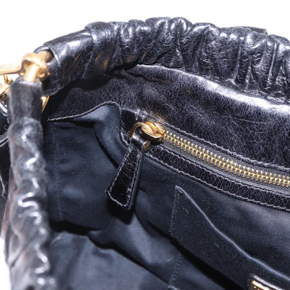 Miu Miu Hand Bag Leather 2way Black Gold Tone Auth 167594SAM