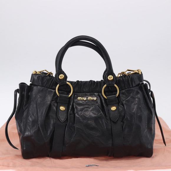 Miu Miu Hand Bag Leather 2way Black Gold Tone Auth 167594SAM