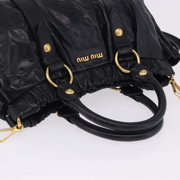 Miu Miu Hand Bag Leather 2way Black Gold Tone Auth 167594SAM