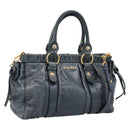 Miu Miu Hand Bag Leather 2way Blue Gold Tone Auth 167595M-1