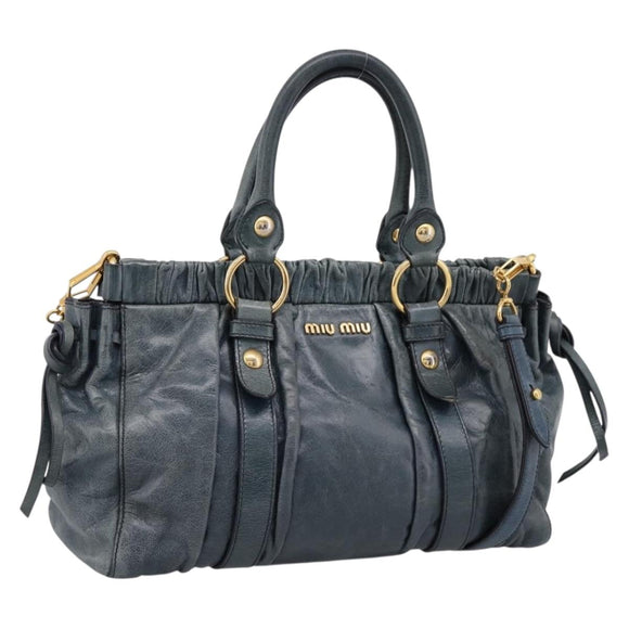Miu Miu Hand Bag Leather 2way Blue Gold Tone Auth 167595M