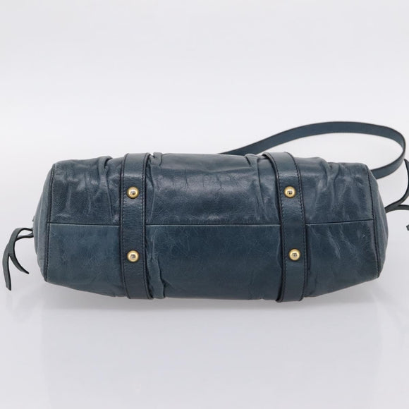 Miu Miu Hand Bag Leather 2way Blue Gold Tone Auth 167595M
