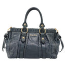 Miu Miu Hand Bag Leather 2way Blue Gold Tone Auth 167595M-2