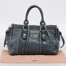 Miu Miu Hand Bag Leather 2way Blue Gold Tone Auth 167595M-26