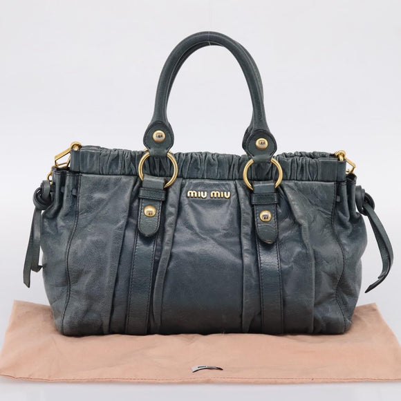 Miu Miu Hand Bag Leather 2way Blue Gold Tone Auth 167595M