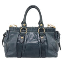 Miu Miu Hand Bag Leather 2way Blue Gold Tone Auth 167595M-3