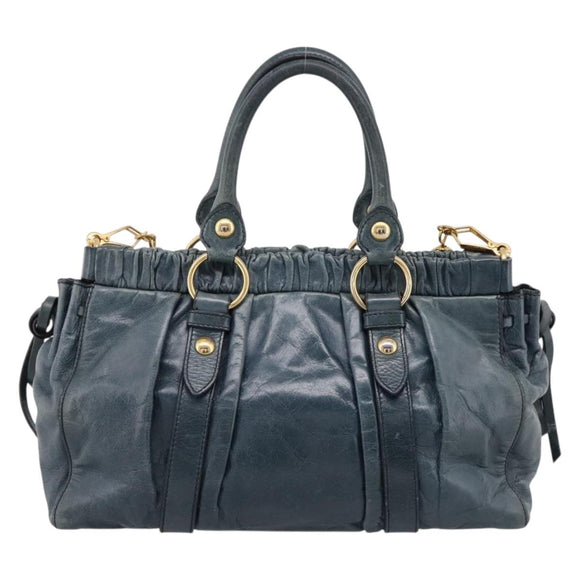 Miu Miu Hand Bag Leather 2way Blue Gold Tone Auth 167595M