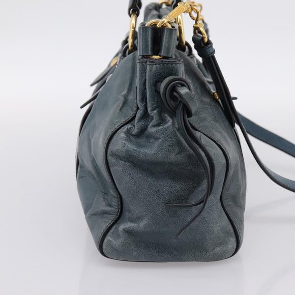 Miu Miu Hand Bag Leather 2way Blue Gold Tone Auth 167595M