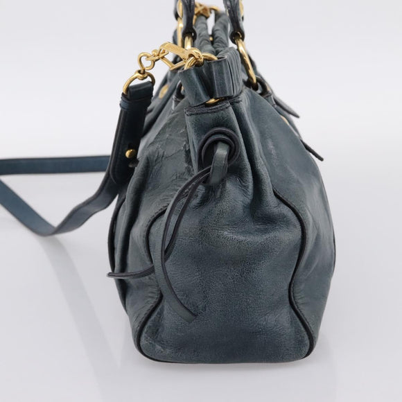 Miu Miu Hand Bag Leather 2way Blue Gold Tone Auth 167595M