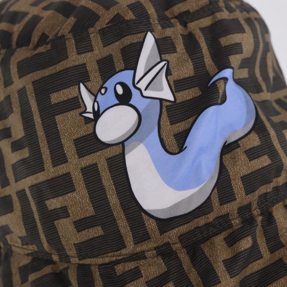 FENDI x FRGMT x POKEMON Bucket Hat Zucca Nylon Brown Blue Auth 167597SM
