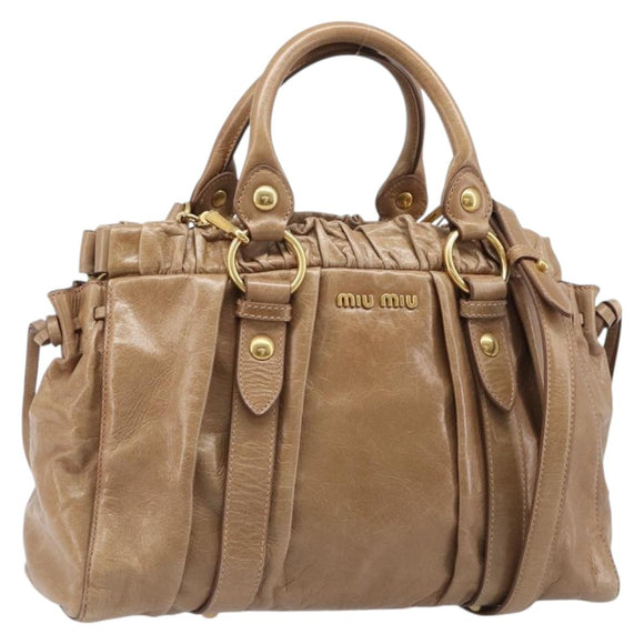 Miu Miu Hand Bag Leather 2way Brown Gold Tone Auth 167600V