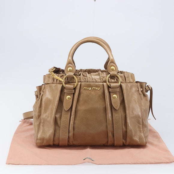 Miu Miu Hand Bag Leather 2way Brown Gold Tone Auth 167600V