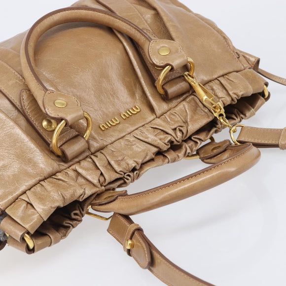Miu Miu Hand Bag Leather 2way Brown Gold Tone Auth 167600V