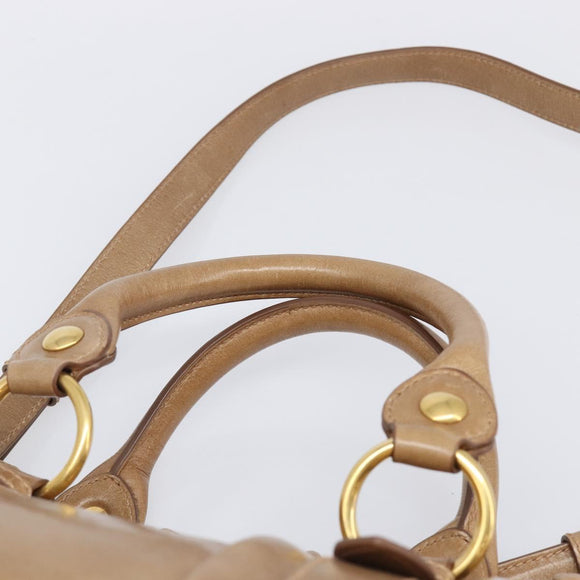 Miu Miu Hand Bag Leather 2way Brown Gold Tone Auth 167600V