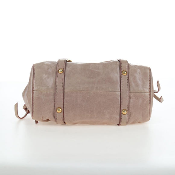 Miu Miu Hand Bag Leather 2way Beige Gold Tone Auth 167601V