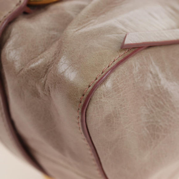 Miu Miu Hand Bag Leather 2way Beige Gold Tone Auth 167601V