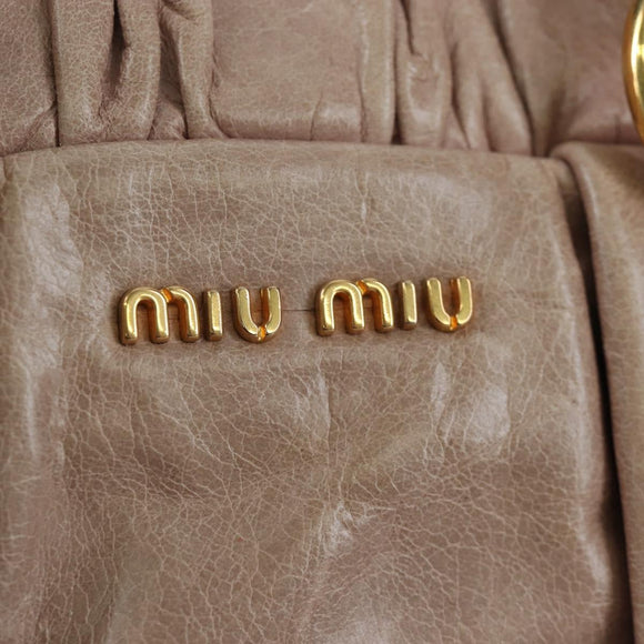 Miu Miu Hand Bag Leather 2way Beige Gold Tone Auth 167601V
