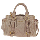Miu Miu Hand Bag Leather 2way Beige Gold Tone Auth 167601V-13