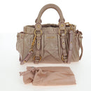 Miu Miu Hand Bag Leather 2way Beige Gold Tone Auth 167601V-12