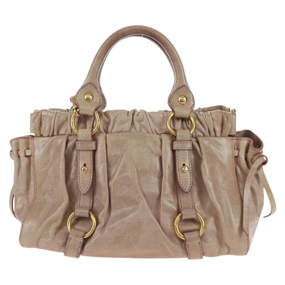 Miu Miu Hand Bag Leather 2way Beige Gold Tone Auth 167601V