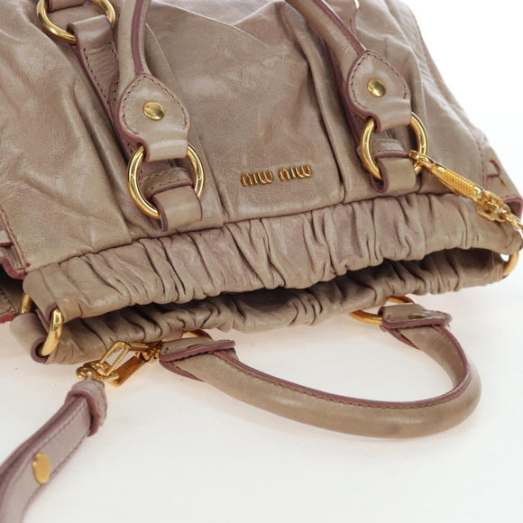 Miu Miu Hand Bag Leather 2way Beige Gold Tone Auth 167601V