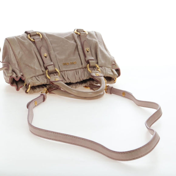 Miu Miu Hand Bag Leather 2way Beige Gold Tone Auth 167601V