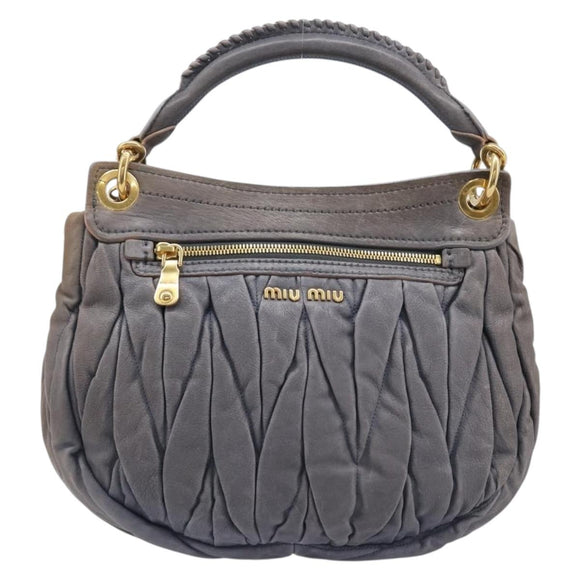 Miu Miu Hand Bag Leather 2way Gray Gold Tone Auth 167602V