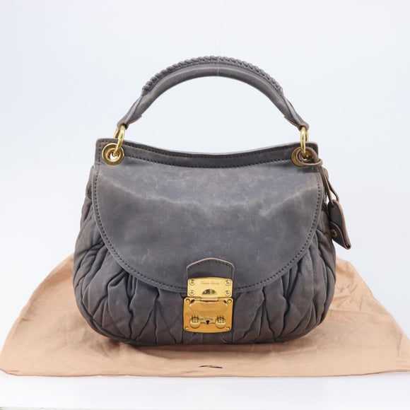 Miu Miu Hand Bag Leather 2way Gray Gold Tone Auth 167602V