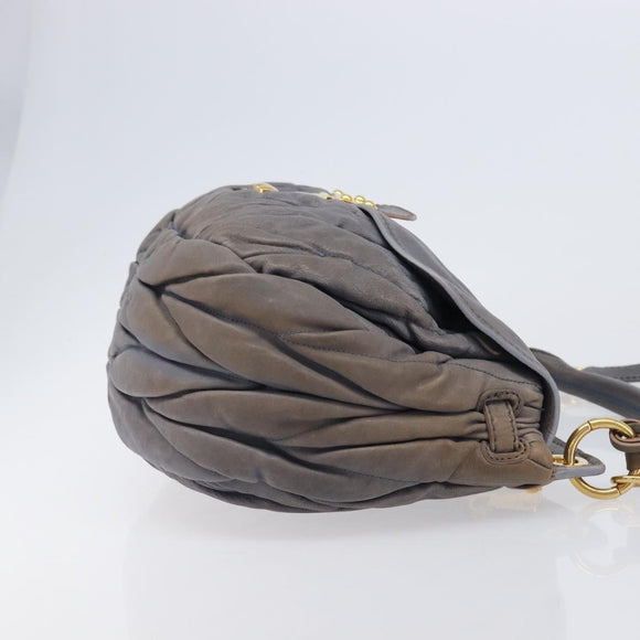Miu Miu Hand Bag Leather 2way Gray Gold Tone Auth 167602V