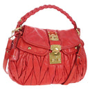 Miu Miu Hand Bag Leather 2way Red Gold Tone Auth 167603V-1