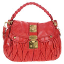 Miu Miu Hand Bag Leather 2way Red Gold Tone Auth 167603V-13