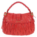 Miu Miu Hand Bag Leather 2way Red Gold Tone Auth 167603V-2