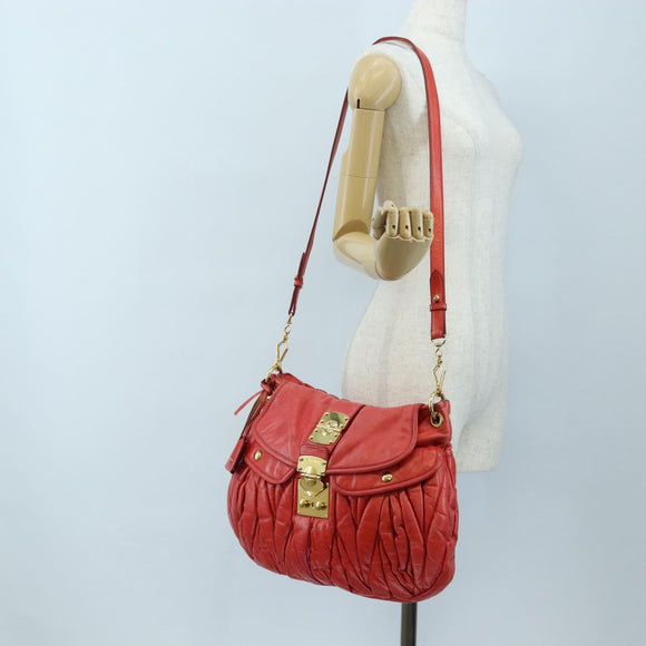 Miu Miu Hand Bag Leather 2way Red Gold Tone Auth 167603V
