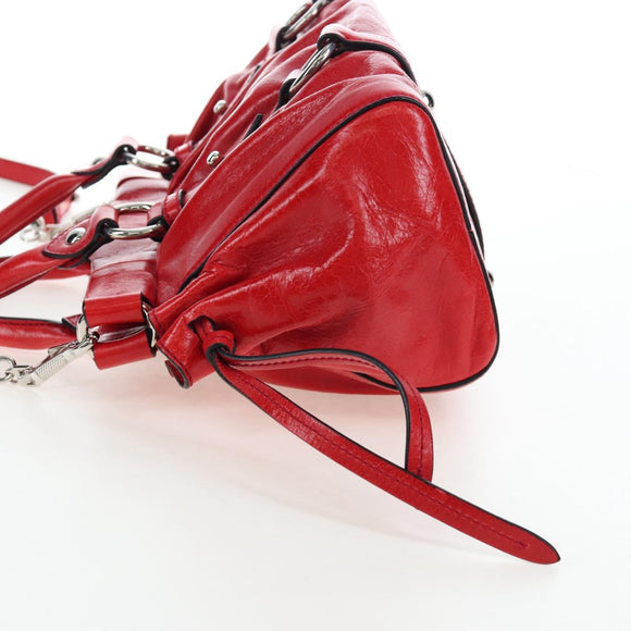 Miu Miu Hand Bag Leather 2way Red Silver Auth 167604SM