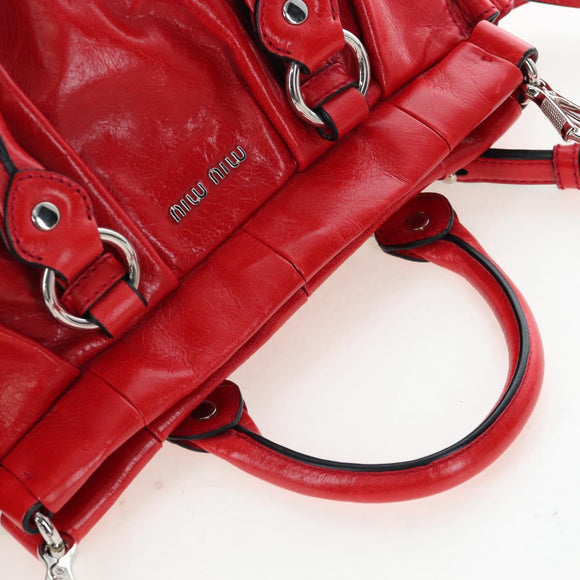 Miu Miu Hand Bag Leather 2way Red Silver Auth 167604SM