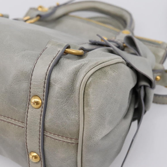 Miu Miu Hand Bag Leather 2way Gray Gold Tone Auth 167606M