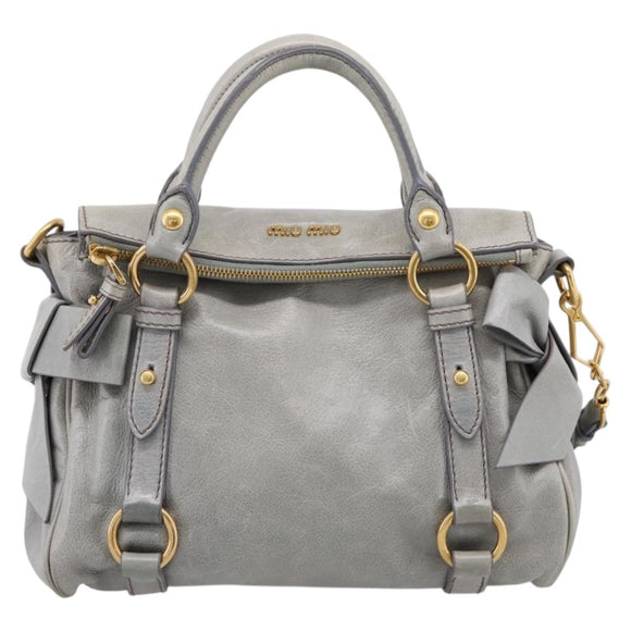 Miu Miu Hand Bag Leather 2way Gray Gold Tone Auth 167606M