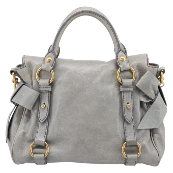 Miu Miu Hand Bag Leather 2way Gray Gold Tone Auth 167606M