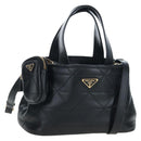 PRADA Hand Bag Leather 2way Black Gold Tone Auth 167607SM-1