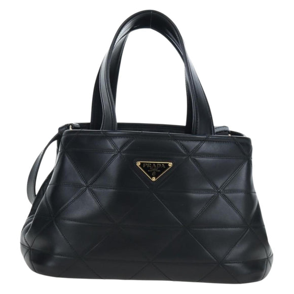PRADA Hand Bag Leather 2way Black Gold Tone Auth 167607SM