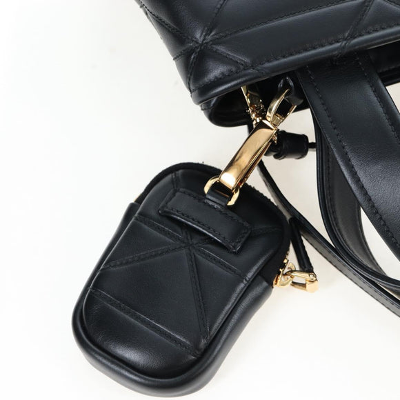 PRADA Hand Bag Leather 2way Black Gold Tone Auth 167607SM