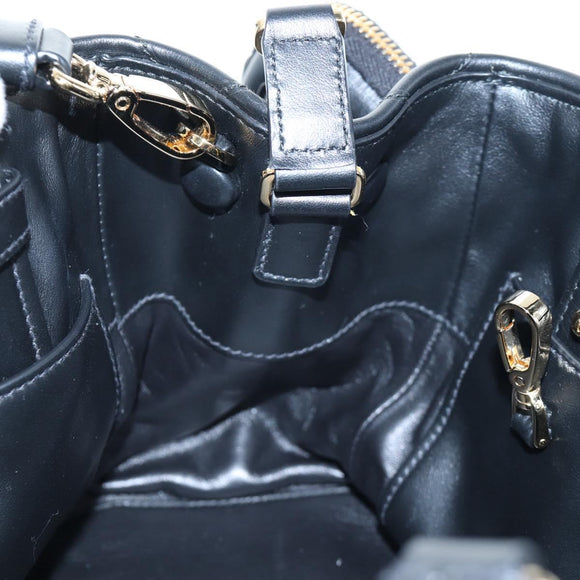 PRADA Hand Bag Leather 2way Black Gold Tone Auth 167607SM