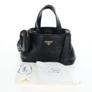PRADA Hand Bag Leather 2way Black Gold Tone Auth 167607SM-12